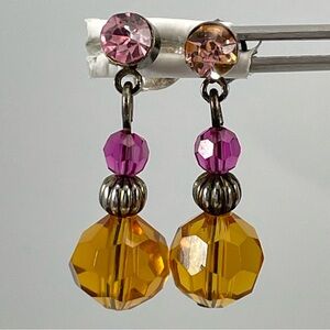 925 Sterling Silver Back Stud Dangle Glass Beaded Earrings